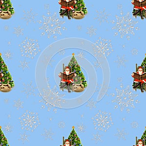 Seamless, new year background for holiday decoration. Year of pig. Santa. Blue.