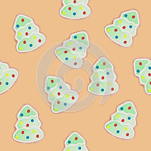 Seamless New Year/Christmas funny pattern with cookies in the fir-tree form