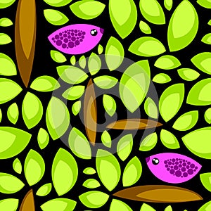 Seamless night birds on trees