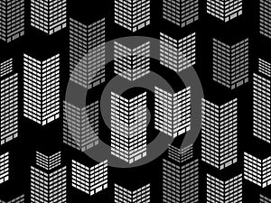 Seamless night city window pattern. Skyscrapers, isometric city buildings, metropolis. Vector