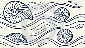 Seamless Ocean Wave Pattern Blue Line Art, vector design Generative AI
