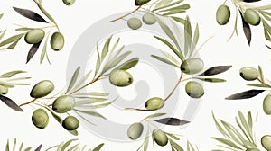 Seamless Olive Tree Pattern Wallpaper: Nature-inspired Watercolour Style