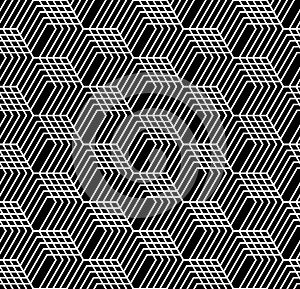 Seamless op art geometric pattern. 3D illusion. Black and white