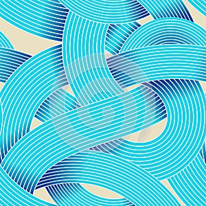 Seamless op art vector pattern. Striped wave abstract background. Optical illusion of volume. Moire lines.