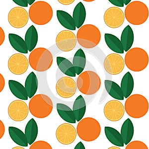 Seamless Orange pattern with tropic fruits, leaves, flowers background