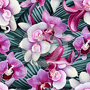 Seamless orchid pattern for packaging mockup