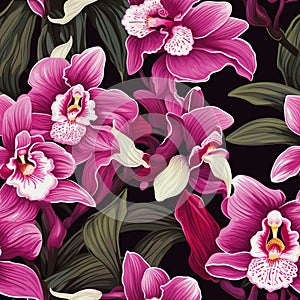 Seamless orchid pattern in pastel colors