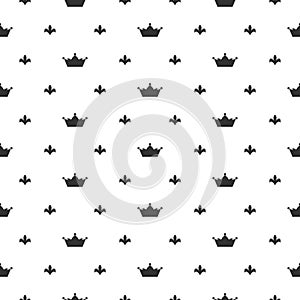 Seamless ornament with black crowns and royal lily on white background. Royal, luxury, vip, first class. Monarchy