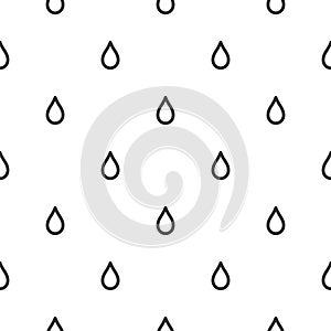 Seamless ornament with black water drops on white background. Nature, liquid, rain pattern. Vector illustration