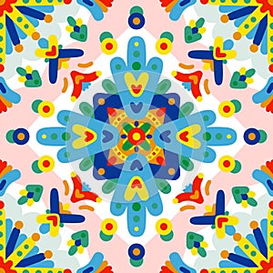 Seamless ornament from bright elements. Vector pattern in maiolica style