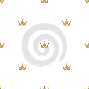 Seamless ornament with golden crowns on white background. Royal, luxury, vip, first class