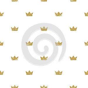Seamless ornament with golden crowns on white background. Royal, luxury, vip, first class