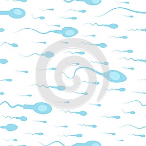 Seamless ornament of spermatozoa swimming in one direction. Flat style medical biological pattern.