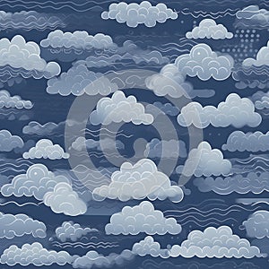Seamless ornament, texture, clouds with the sky on a blue background