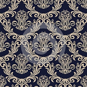 Seamless ornamental damask Wallpaper with tulip Flowers