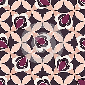 Seamless ornamental floral pattern with abstract flowers in contrast pink and purple colors. Vector geometric floral background in