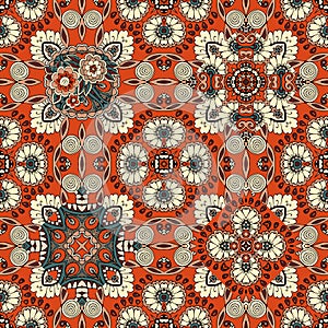 Seamless ornamental pattern with floral and paisley motives. Tapestry, print for fabric, carpet