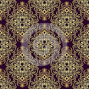 Seamless ornate golden Pattern on violet