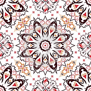 Seamless ornated pattern with red, orange and brown colors