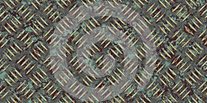 Seamless oxidized copper patina metal diamond plate grunge background texture