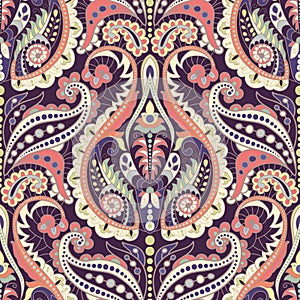 Seamless Paisley background, floral pattern. Colorful ornamental