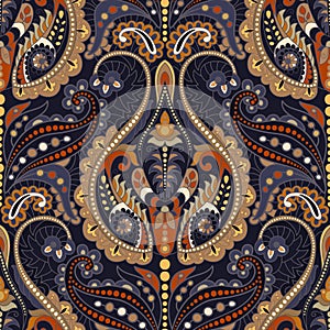 Seamless Paisley background, floral pattern. Colorful ornamental