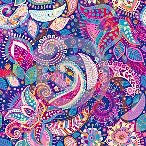 Seamless Paisley background, floral pattern. Colorful ornamental background