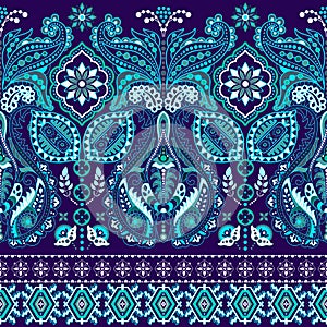 Seamless Paisley background, floral pattern. Colorful ornamental . Indian border ornament