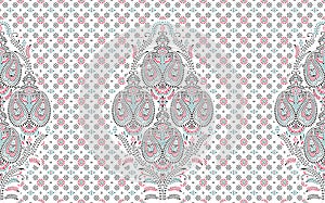 Seamless paisley border on white background with traditional Asian design elements