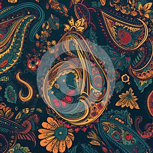 Seamless Paisley Pattern with Bold Colors