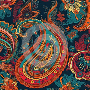 Seamless Paisley Pattern with Bold Colors