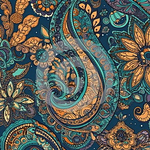 Seamless Paisley Pattern with Bold Colors