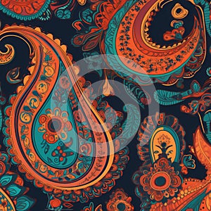 Seamless Paisley Pattern with Bold Colors