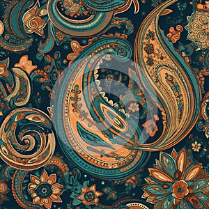 Seamless Paisley Pattern with Bold Colors