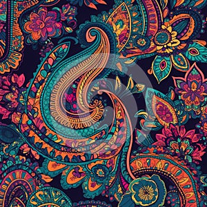 Seamless Paisley Pattern with Bold Colors