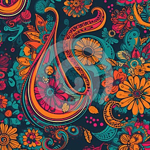 Seamless Paisley Pattern with Bold Colors