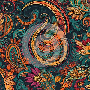 Seamless Paisley Pattern with Bold Colors