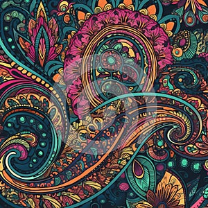 Seamless Paisley Pattern with Bold Colors