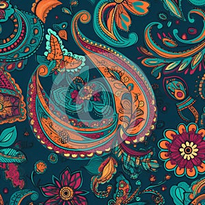 Seamless Paisley Pattern with Bold Colors