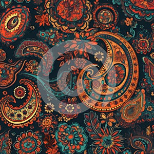 Seamless Paisley Pattern with Bold Colors