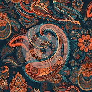 Seamless Paisley Pattern with Bold Colors