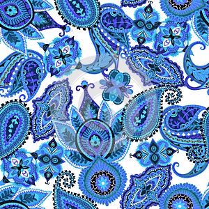 Seamless paisley pattern. Colorful floral ornament. Oriental design