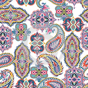 Seamless paisley pattern. Colorful floral ornament. Oriental design for fabric, prints, wrapping paper, card, invitation, wallpape