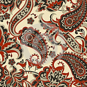 Seamless Paisley pattern in indian batik style. Floral vector illustration