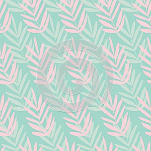Seamless palm leaf leaves texture pattern. Stylish repeating texture. Trendy. Botanical beach pattern with teal and pink