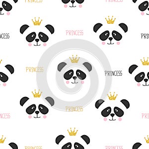 Seamless panda princess pattern.