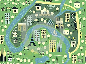 Seamless paris background in vector