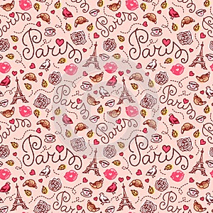 Seamless Paris pattern. Hand drawn illustration.