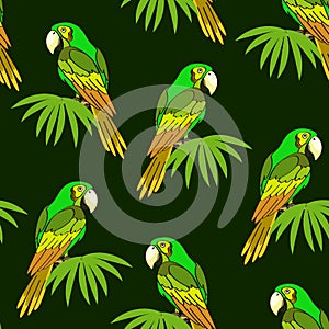Seamless, Parrot and Leaves
