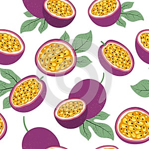 Seamless passion fruit pattern. Vector fruit background